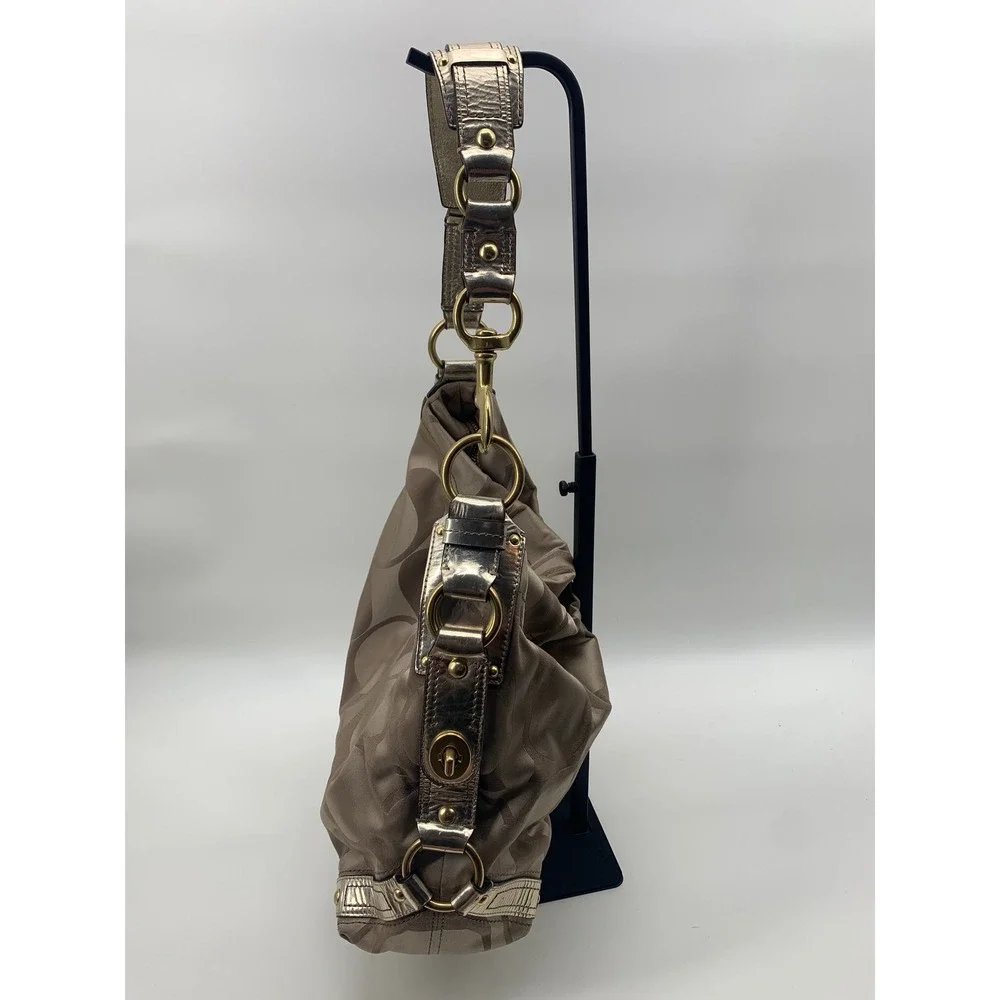 Y2K Vintage Coach Signature Carly HOBO Metallic Gold/Light Brown Canvas 13014